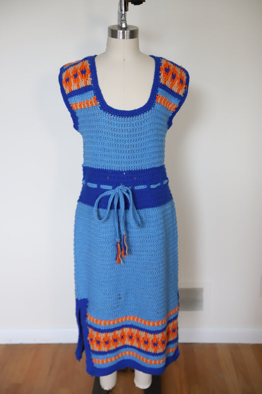 1960s Knit Crochet Blanket Dress