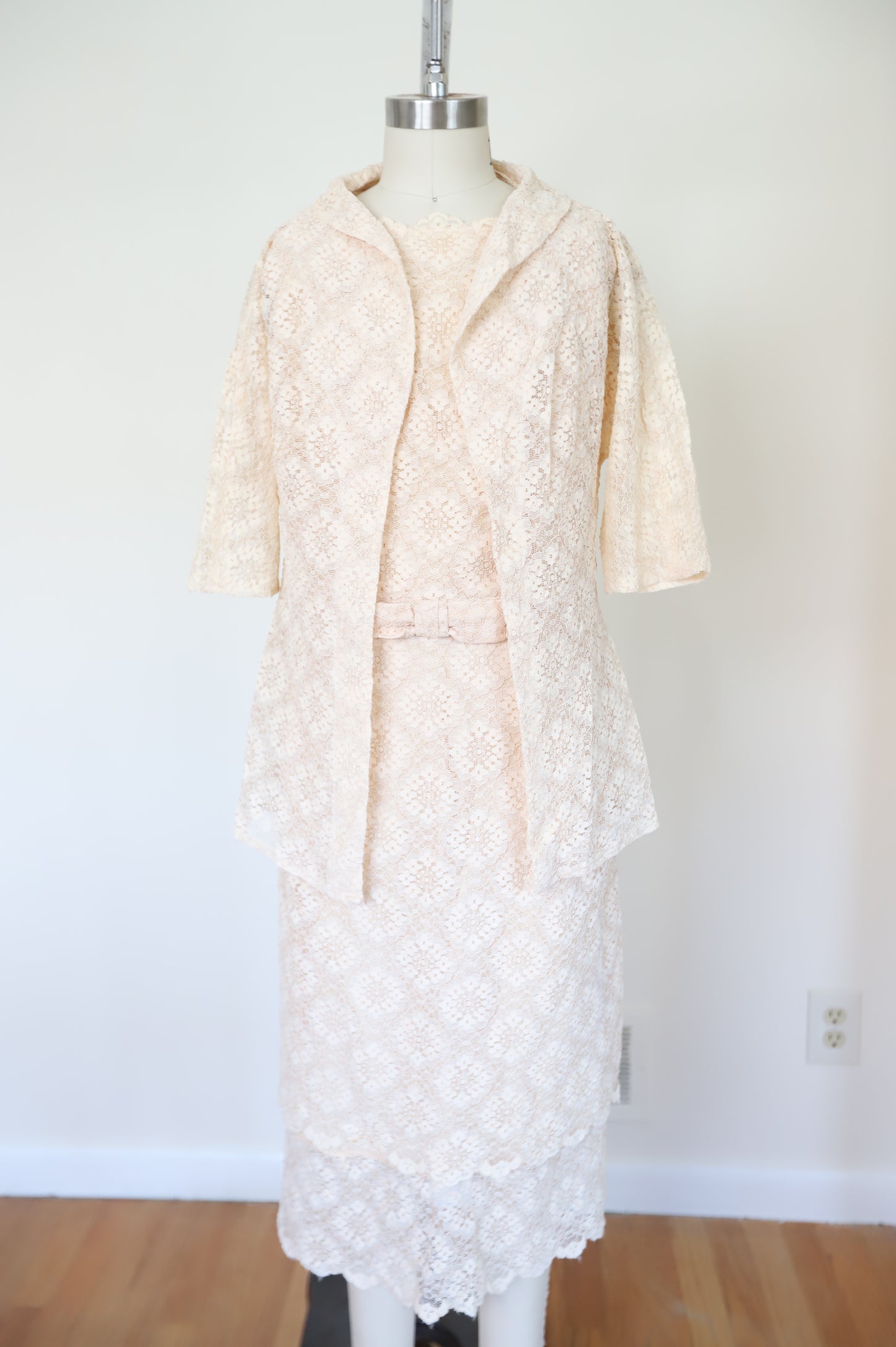 1950s Lace Wiggle Bridal Dress with Matching Jacket