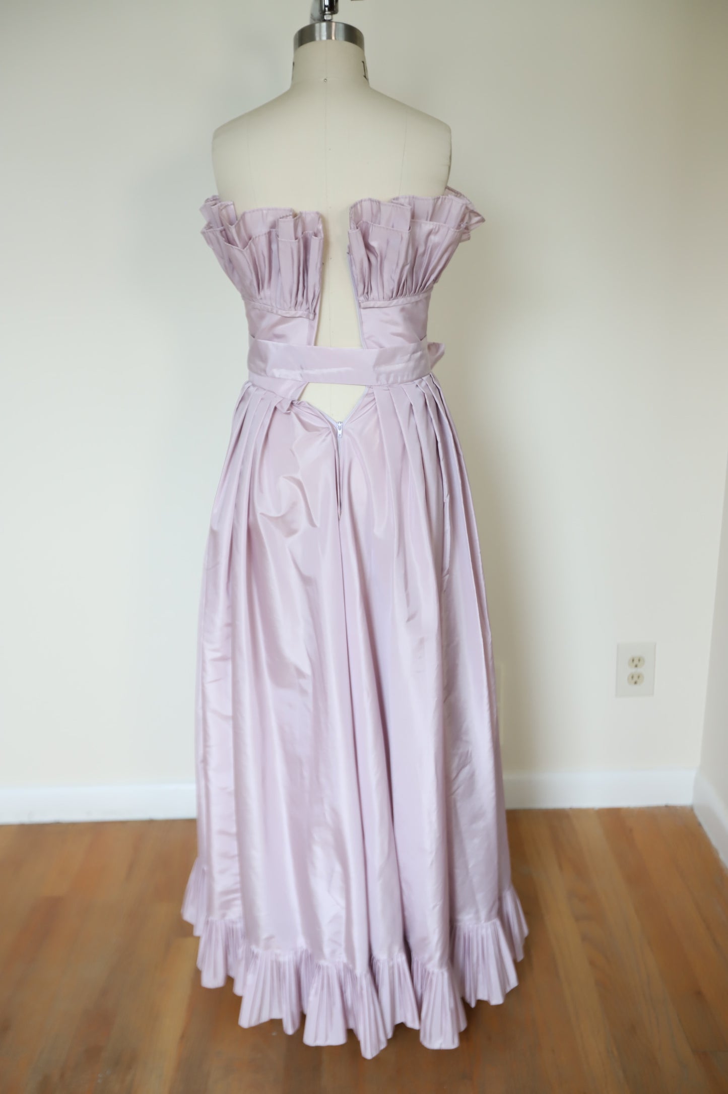 80s Victor Costa Tafetta Ruffle Strapless Gown
