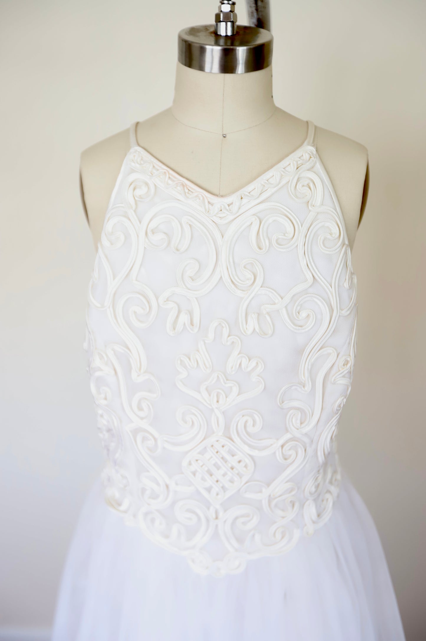 80s Tulle Open Back Bridal Gown