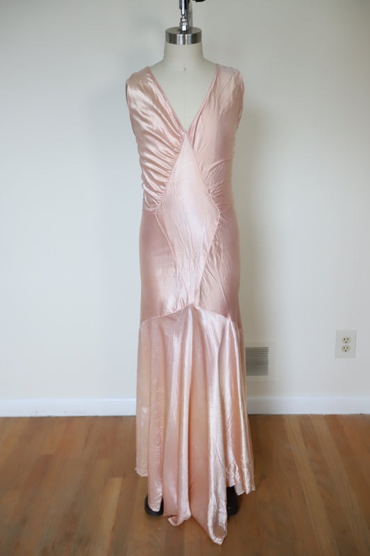 1920s Liquid Satin Snap Bias Cut Dress