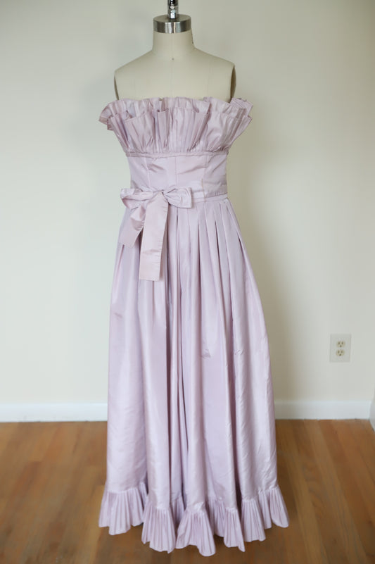 80s Victor Costa Tafetta Ruffle Strapless Gown