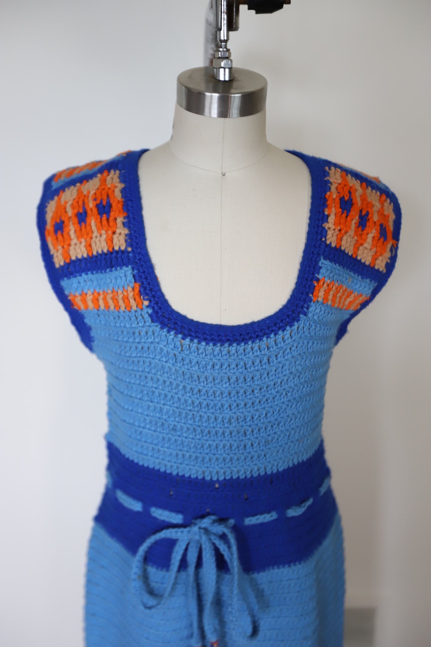 1960s Knit Crochet Blanket Dress