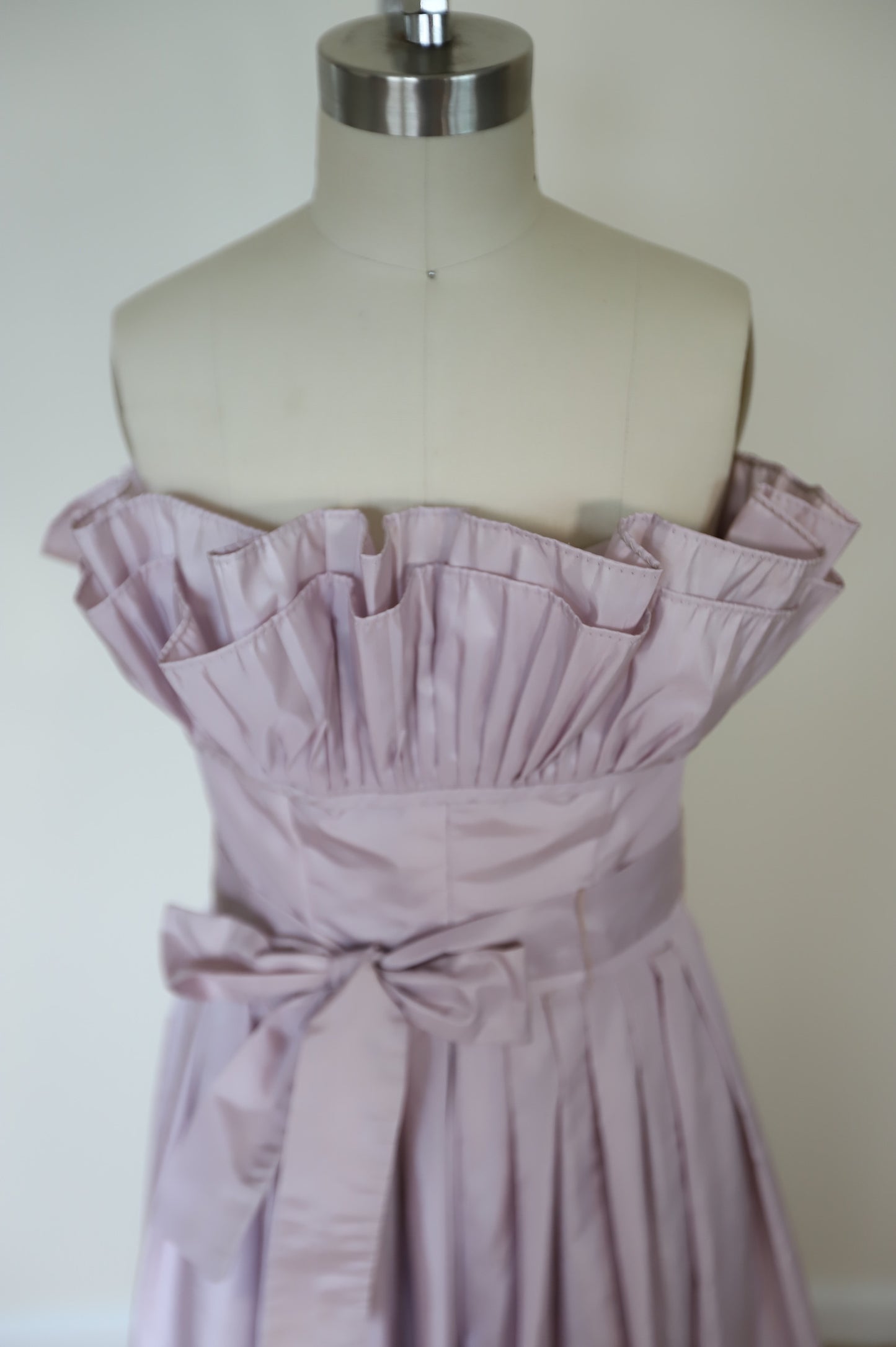 80s Victor Costa Tafetta Ruffle Strapless Gown