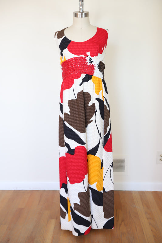 1960s Tori Ridaard Honolulu Floral Mosaic Waffle Dress