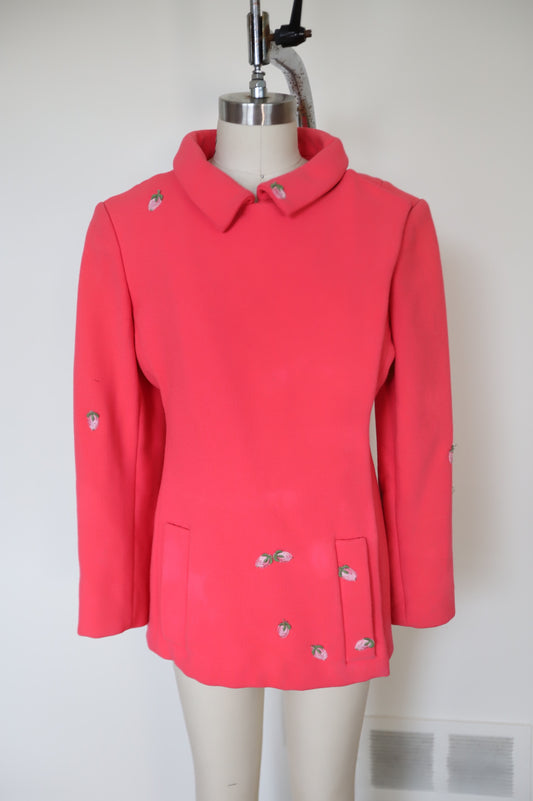 1960s Silk and Wool Asymmetrical Strawberry Embroidered Blazer