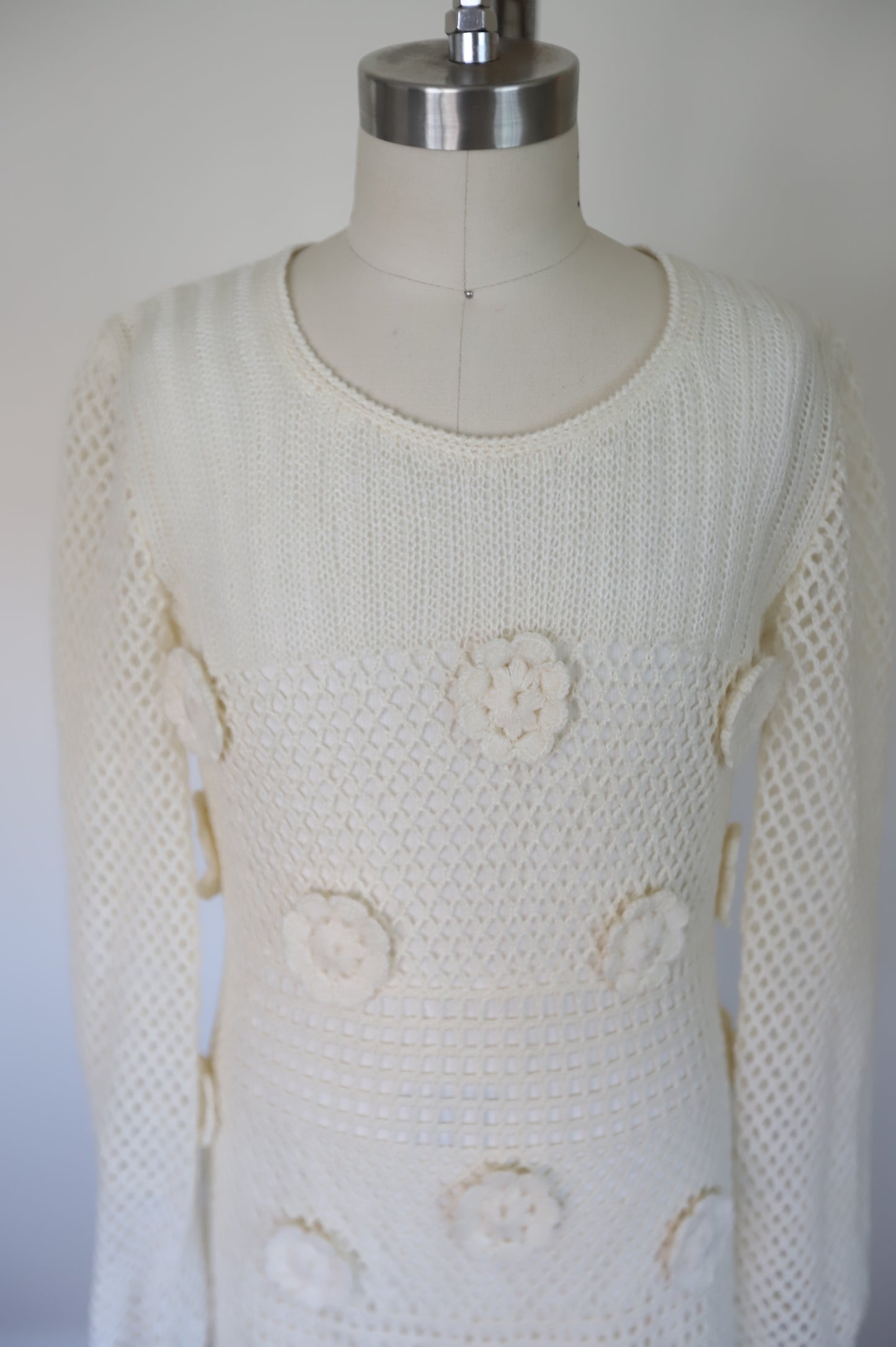 1960s Handmade Flower Crochet Bridal Dress