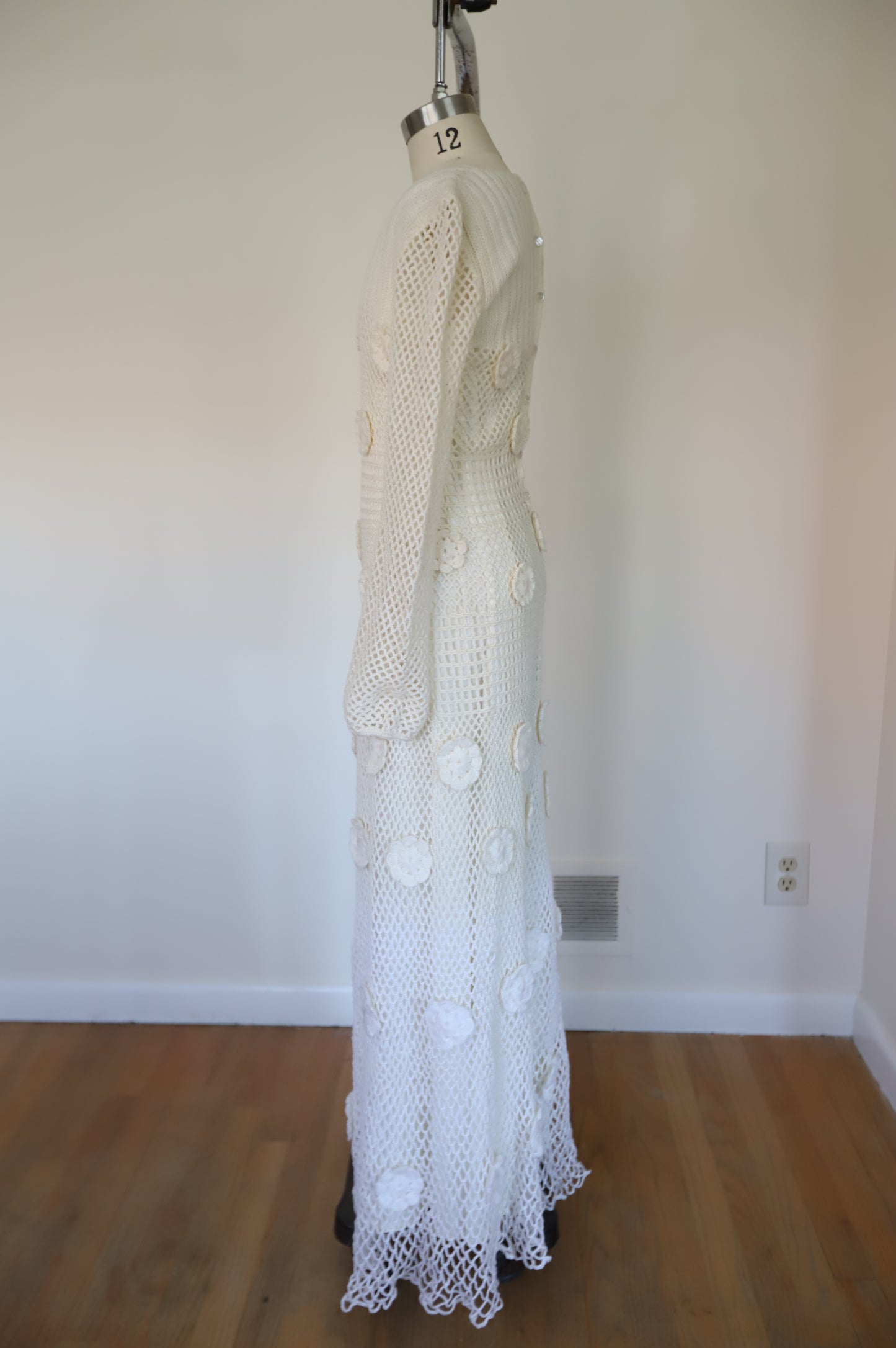 1960s Handmade Flower Crochet Bridal Dress