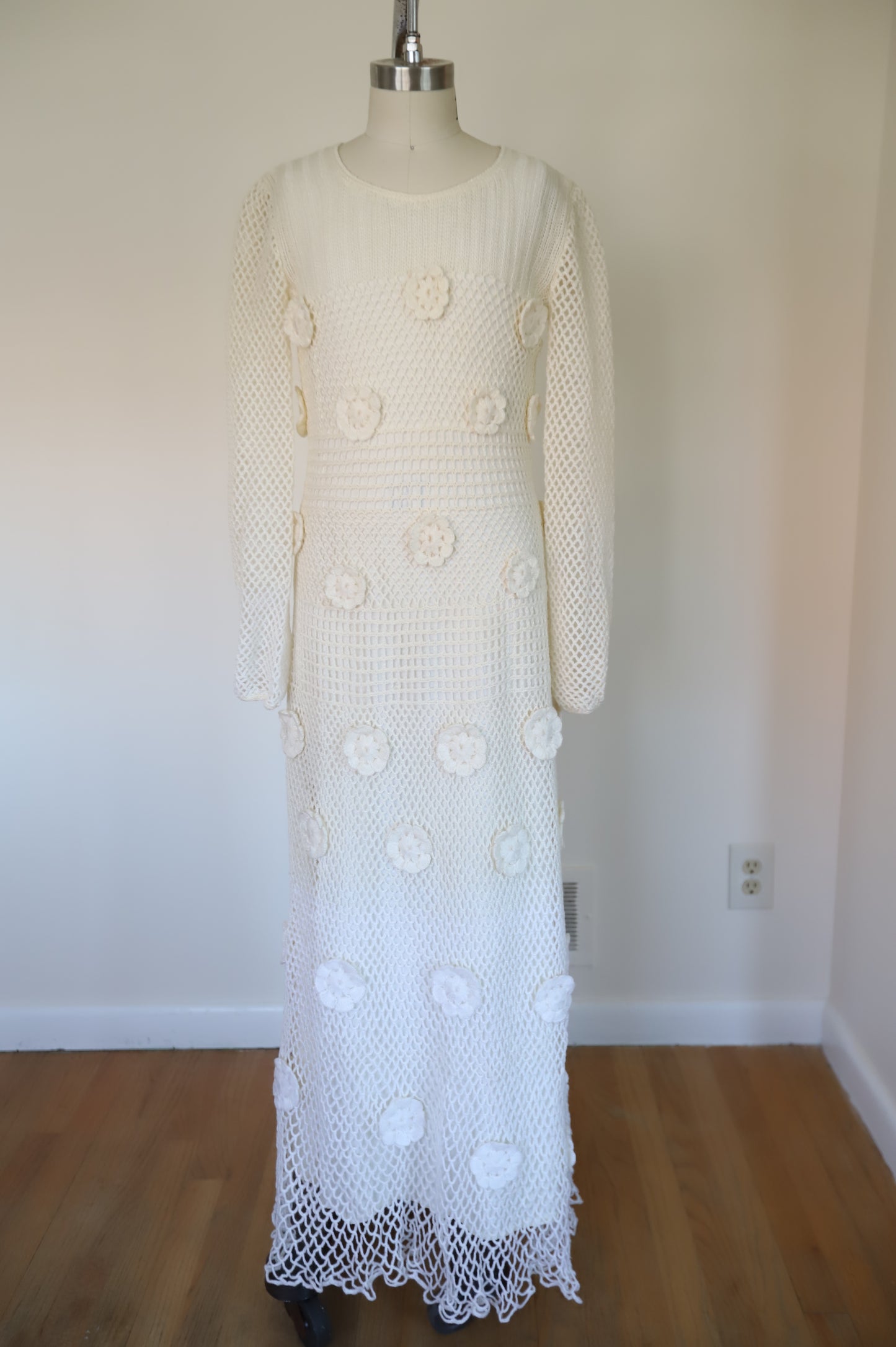 1960s Handmade Flower Crochet Bridal Dress