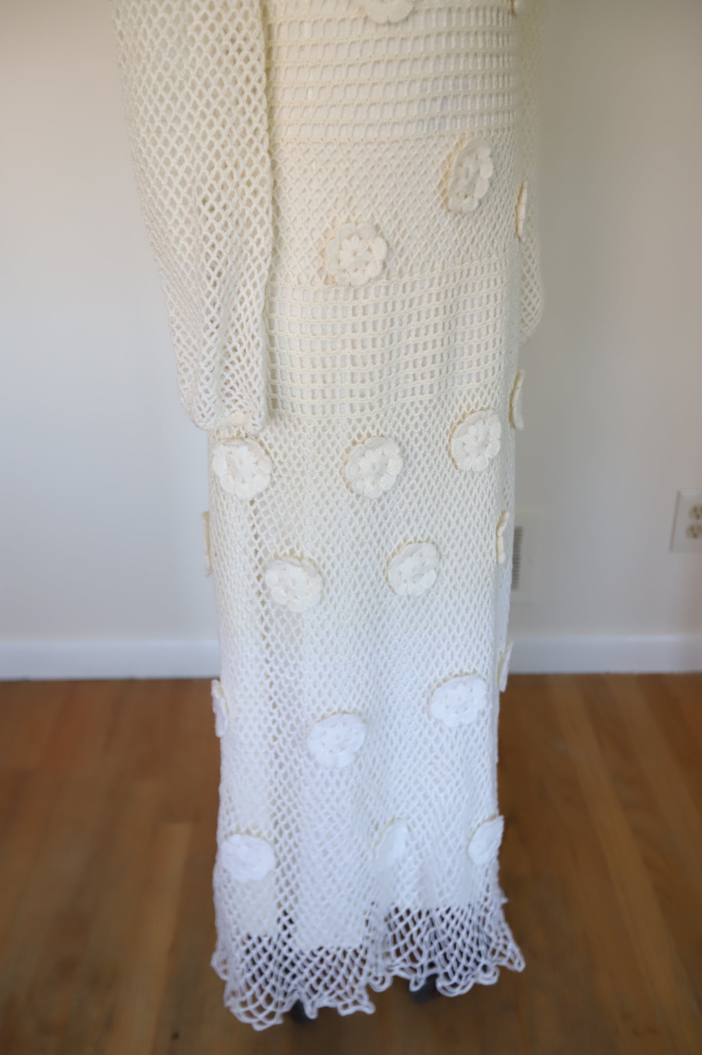 1960s Handmade Flower Crochet Bridal Dress