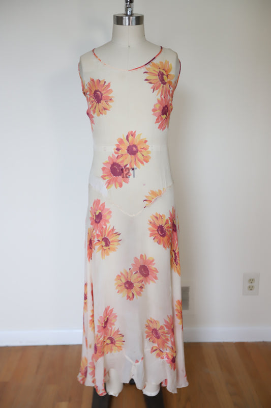 1930s Floral Sheer Drop Waist Dress (as is)