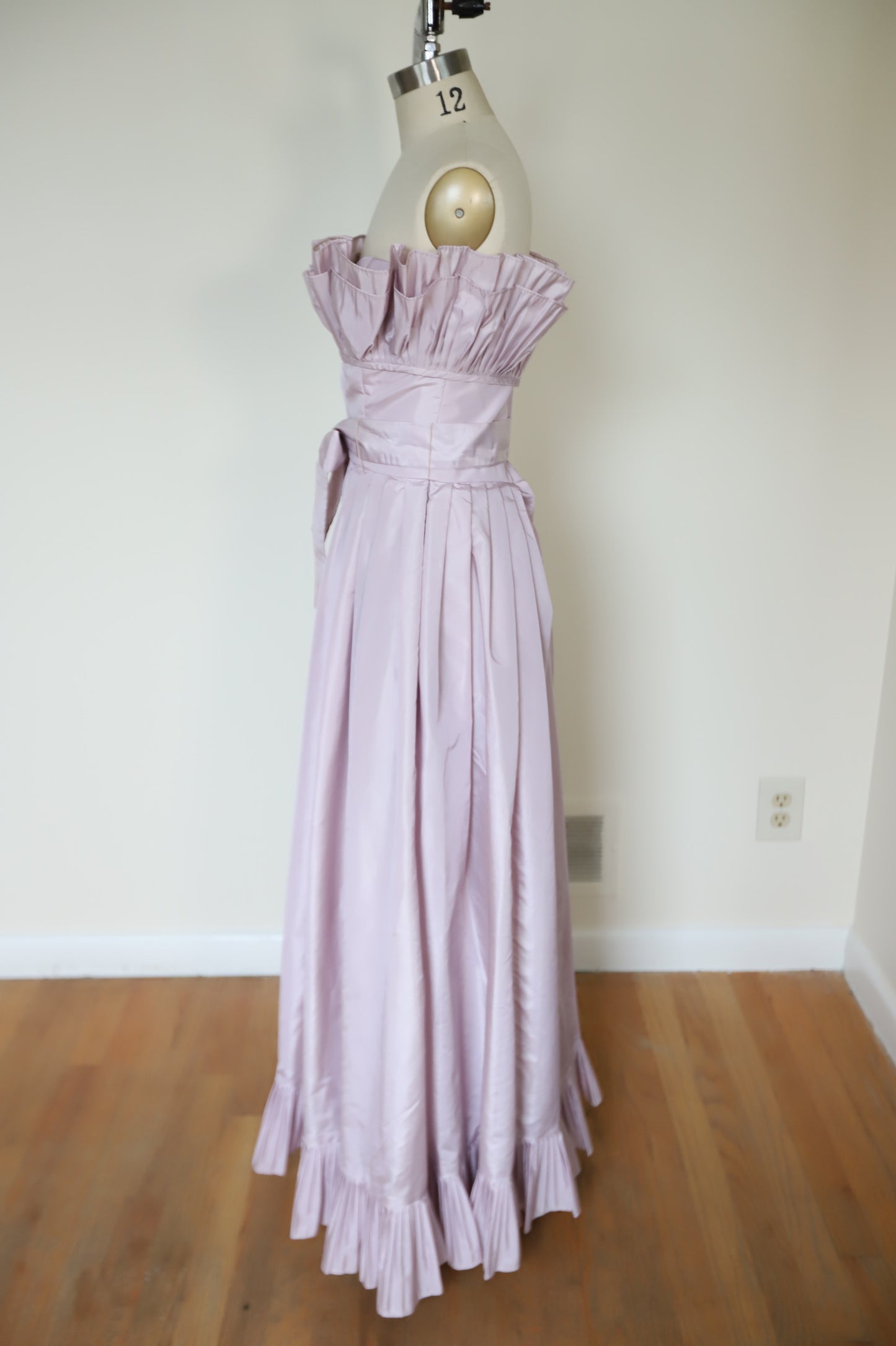 80s Victor Costa Tafetta Ruffle Strapless Gown