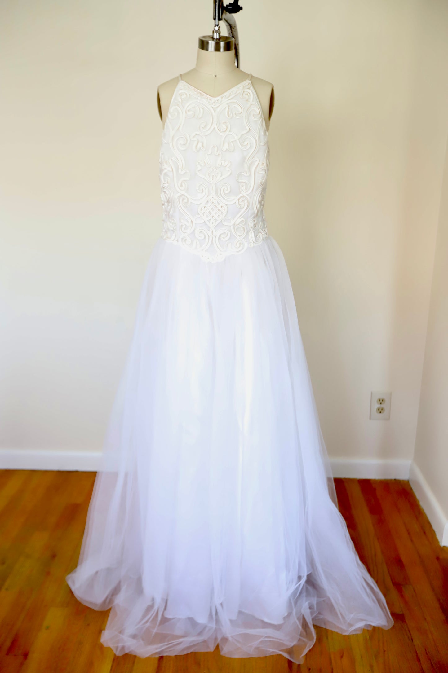 80s Tulle Open Back Bridal Gown