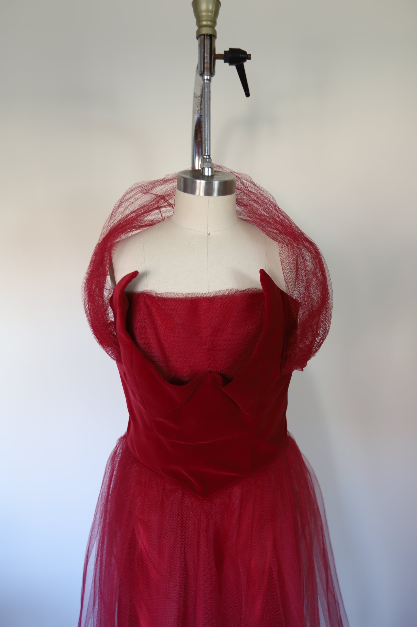 1950s Vintage Strapless Tulle Shawl Dress