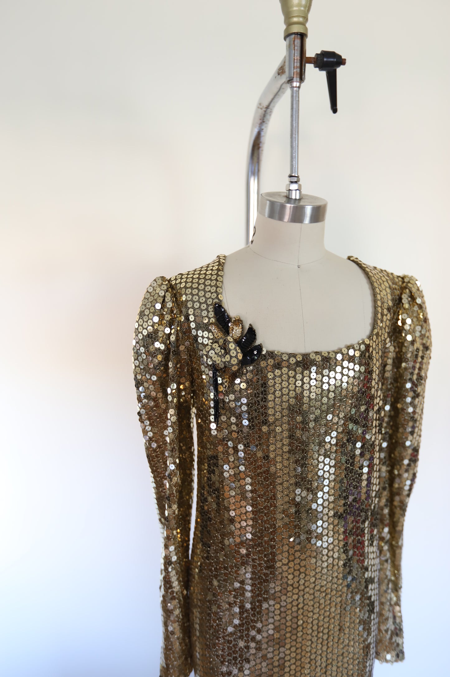 1970s Vintage Puff Sleeve Maxi Dress