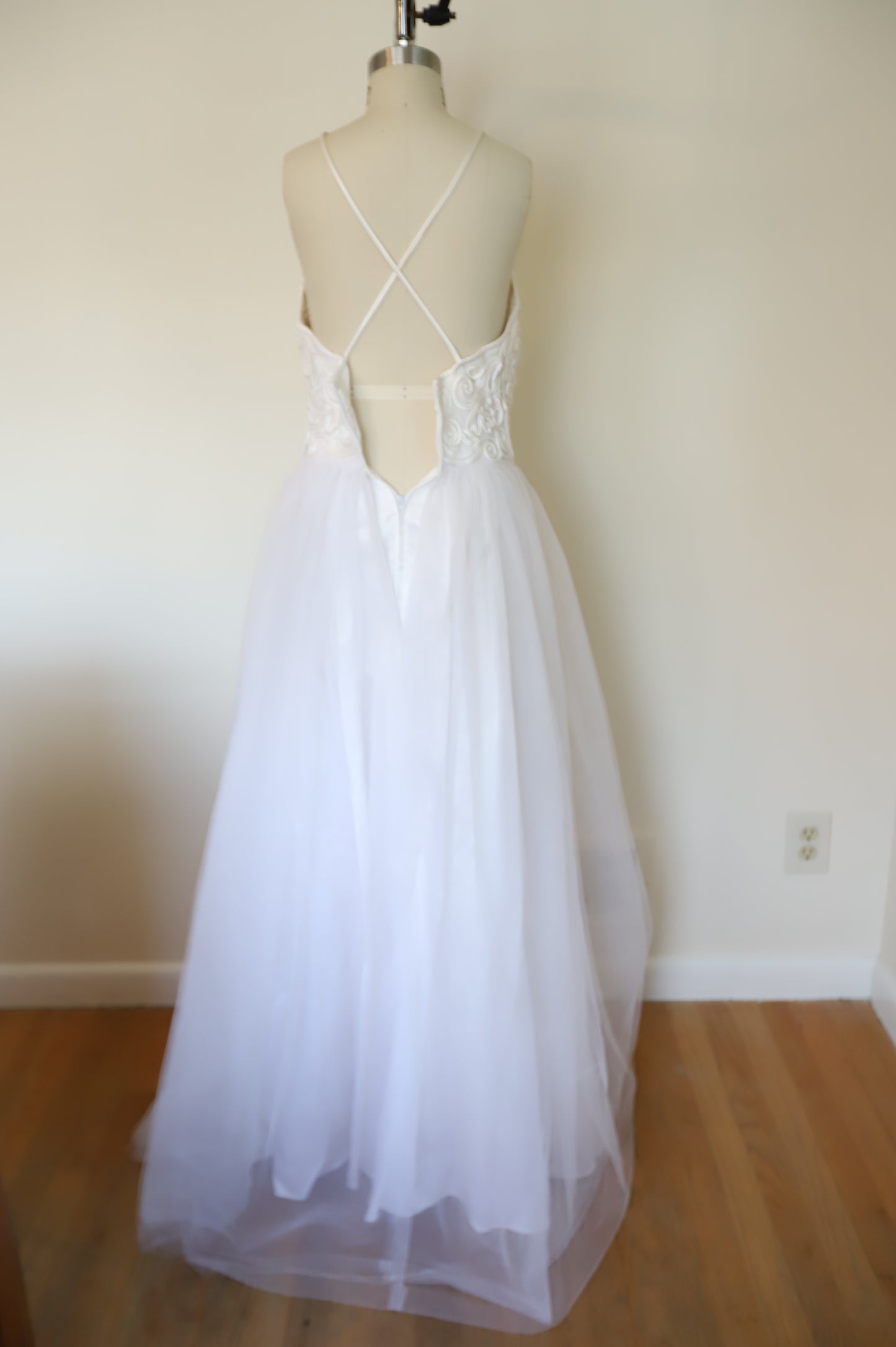 80s Tulle Open Back Bridal Gown