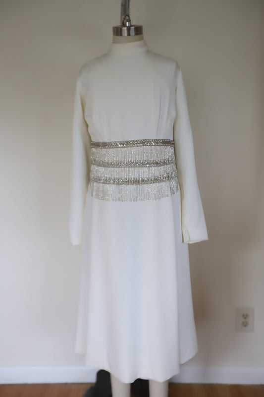 Lillie Rubin Long Sleeve High Neck Beaded Fringe Dress Bridal (Rare)