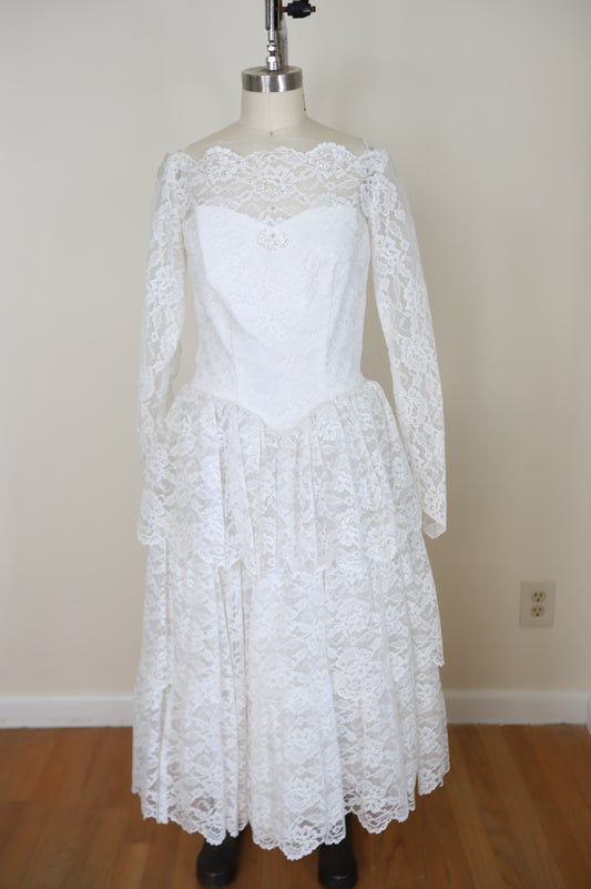 1950s Lace Mesh Tiered Tulle Dress