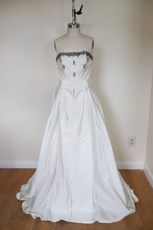1950s Strapless Beaded A Line Gown with Bow
