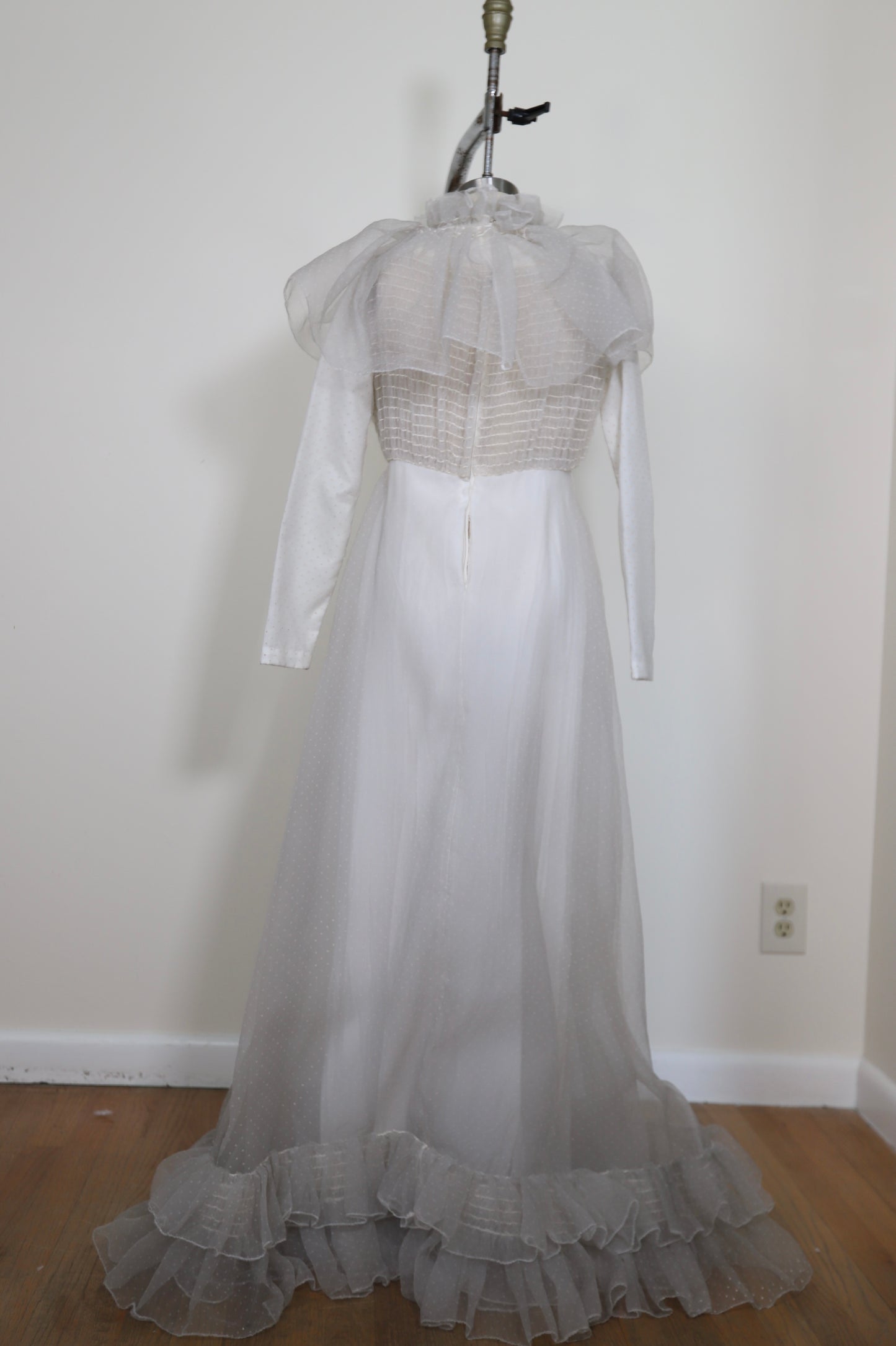 1960's Swiss Dot Pleated Ruffle Collar Prairie Dress
