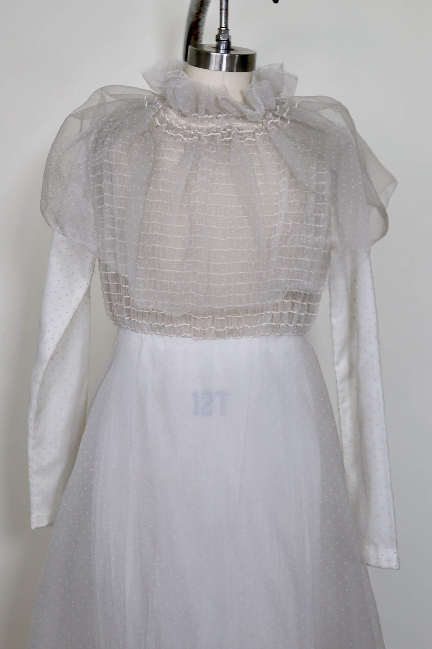 1960's Swiss Dot Pleated Ruffle Collar Prairie Dress