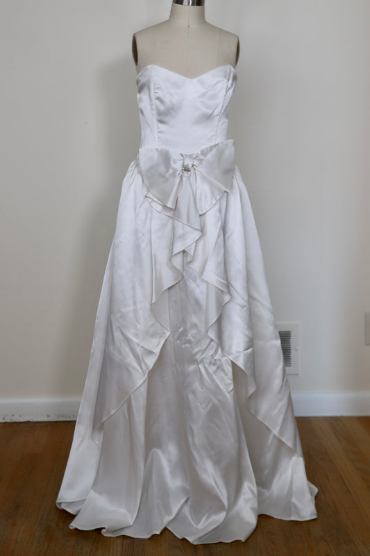 1990's Gunne Sax Strapless Bow Cascade Ruffle Gown