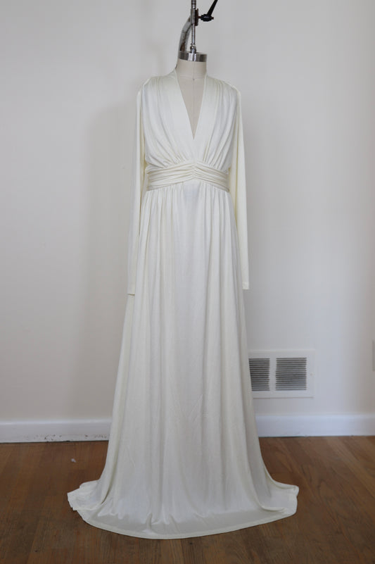 1970's Empire Waist Long Sleeve Ruched Dress