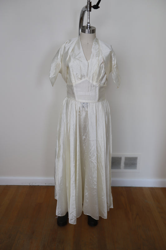 1950's Silk Taffeta 2 Piece Halter Dress W/ Bolero