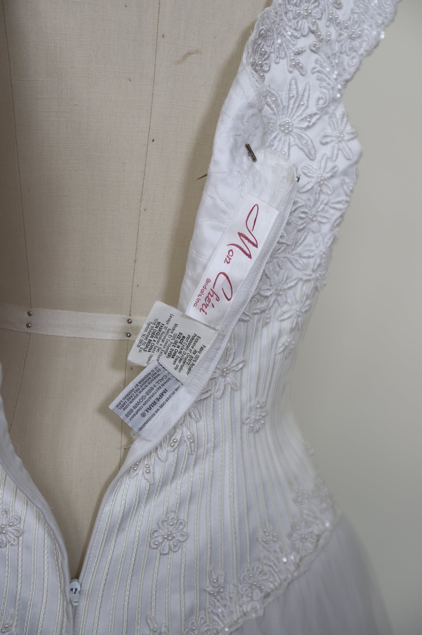 1990's Basque Waist Embroidered Corset Tulle Gown