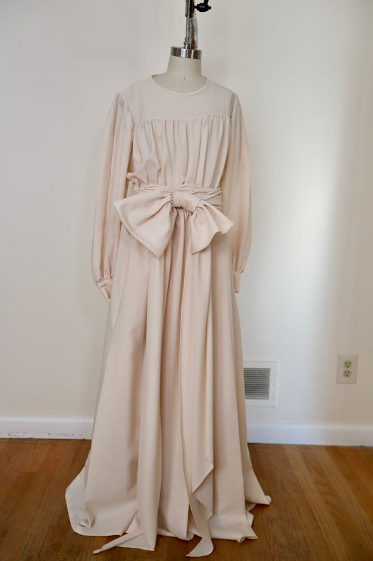 1960's Crepe Longsleeve Dress With Detachable Bow Waist