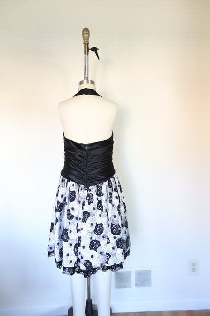 80s Vintage Rock-ability Floral Quilted Petticoat Halter Dress