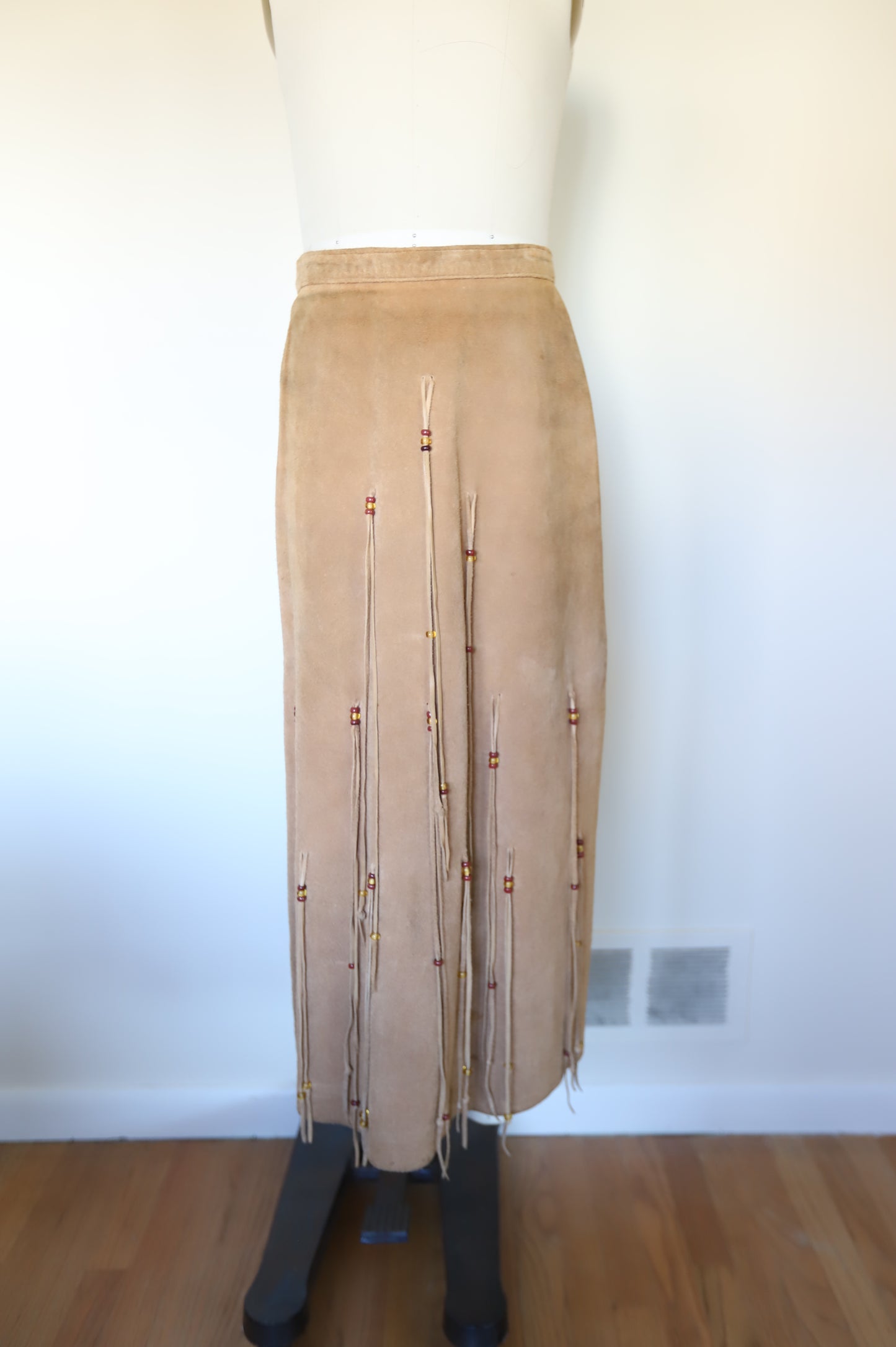 1970s Vintage Santa Fe Leather Company Suede Tassel Skirt