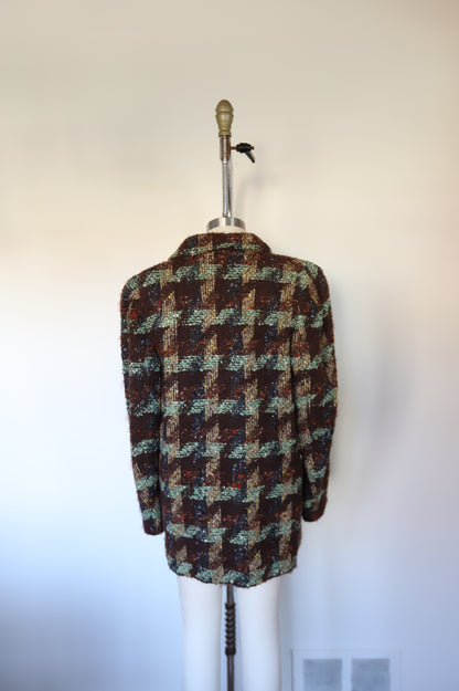 1940s Vintage Silk Plaid Blazer W/ Bakelite Buttons