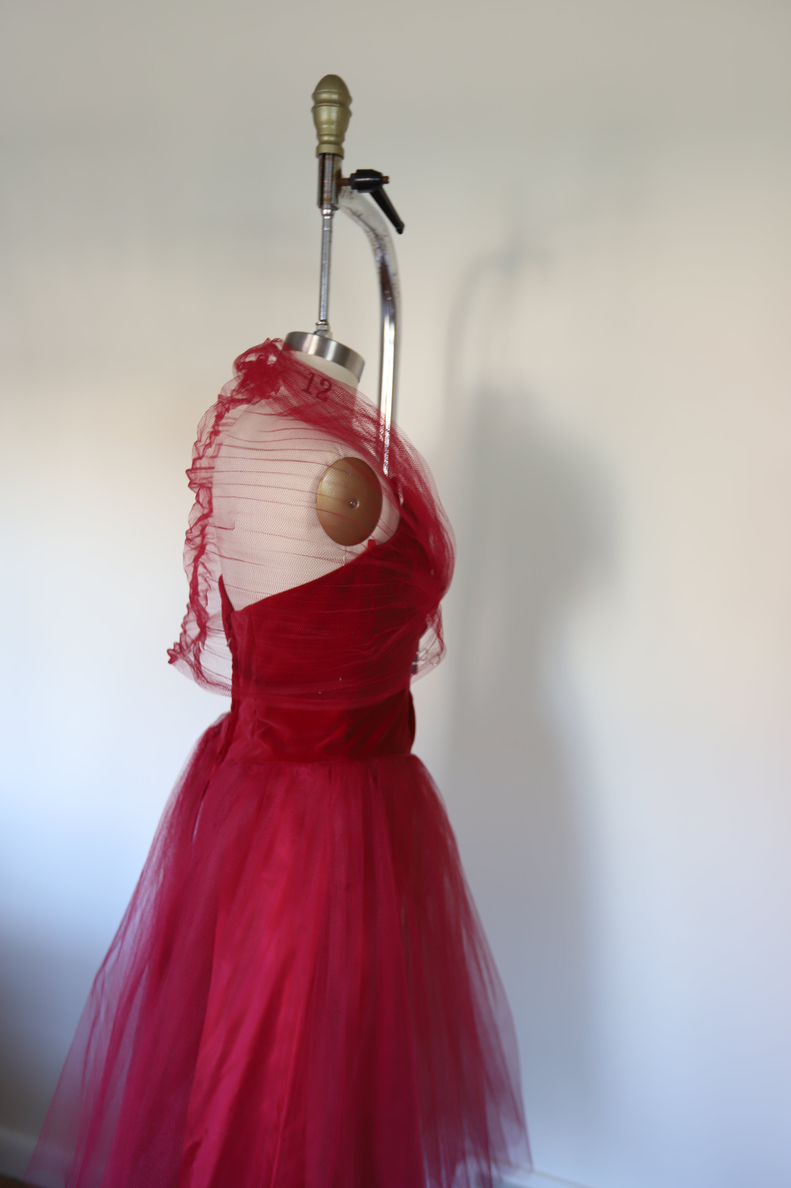 1950s Vintage Strapless Tulle Shawl Dress
