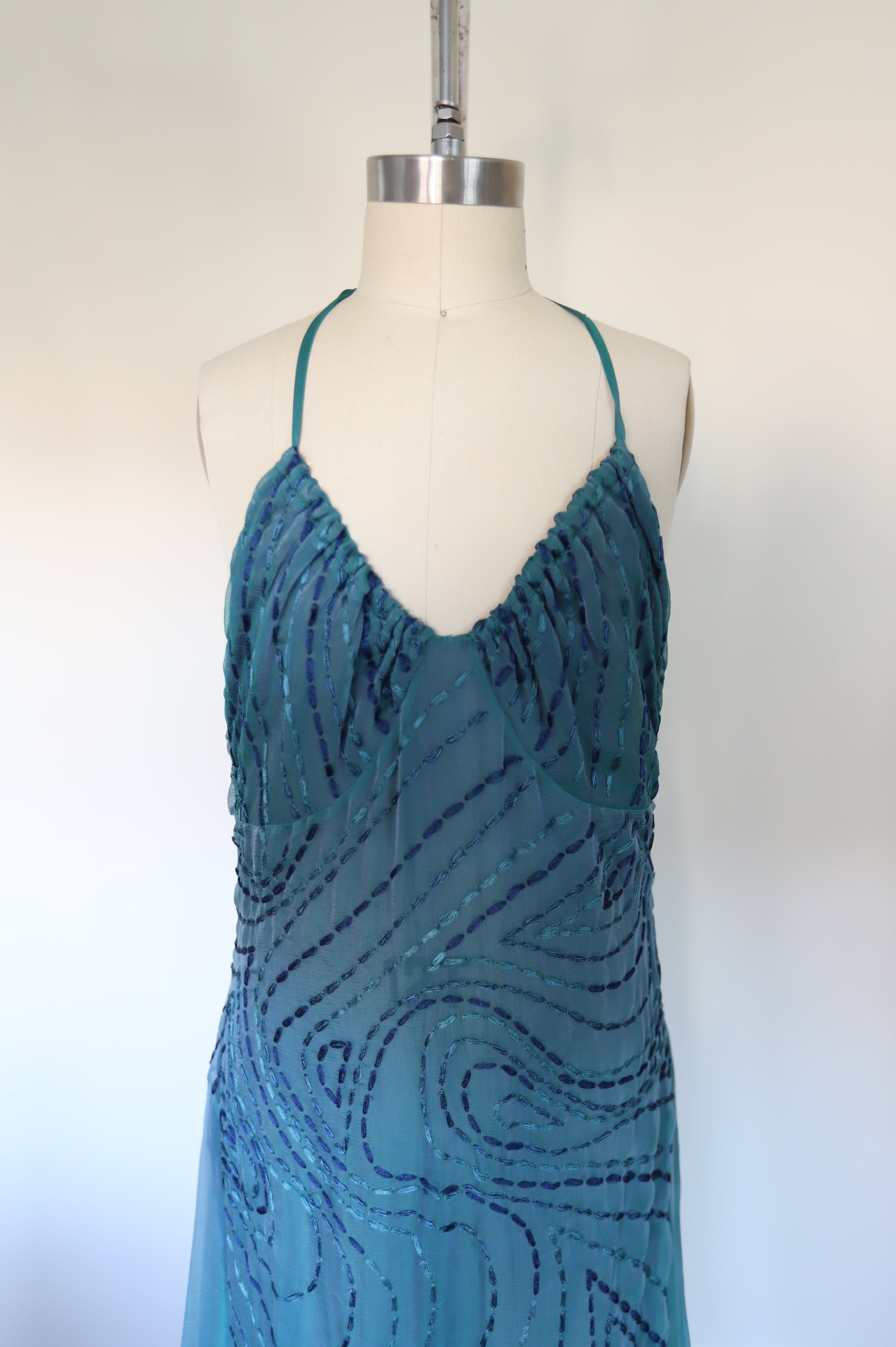 Y2k Vintage Sheer Silk Stitch Halter Dress