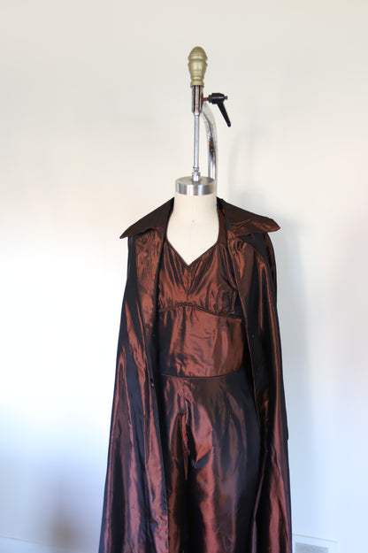 80s Vintage Bronze Taffeta Jumpsuit With Swing Jacket