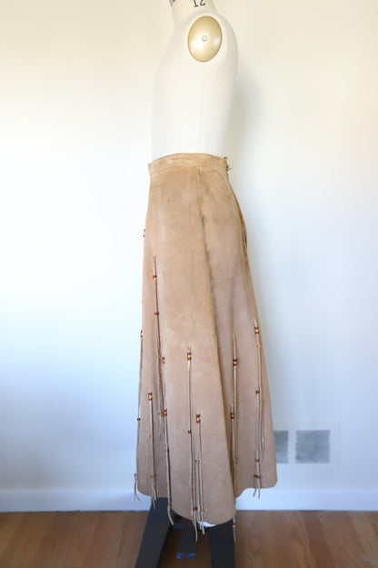 1970s Vintage Santa Fe Leather Company Suede Tassel Skirt