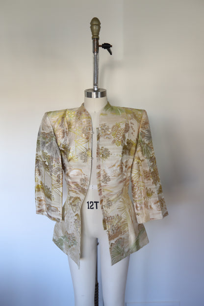 1940s Vintage Brocade Silk Asian Inspired Cinched Toggle Blazer