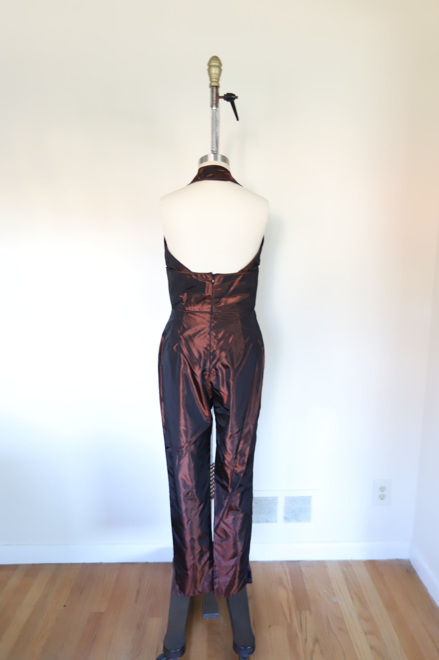 80s Vintage Bronze Taffeta Jumpsuit With Swing Jacket