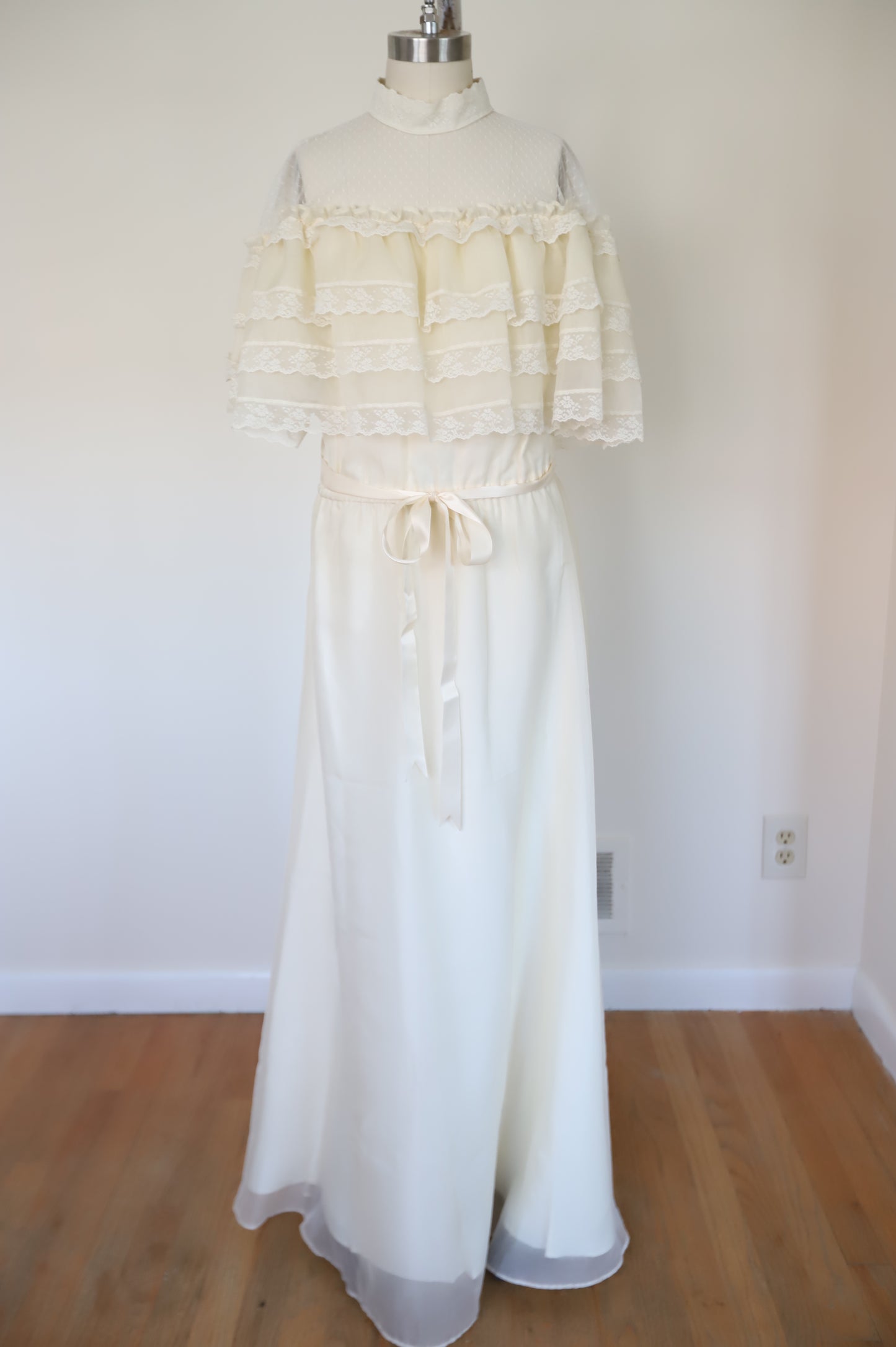 1960s Lace Sheer Caplet Bridal Dress