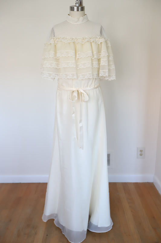1960s Lace Sheer Caplet Bridal Dress