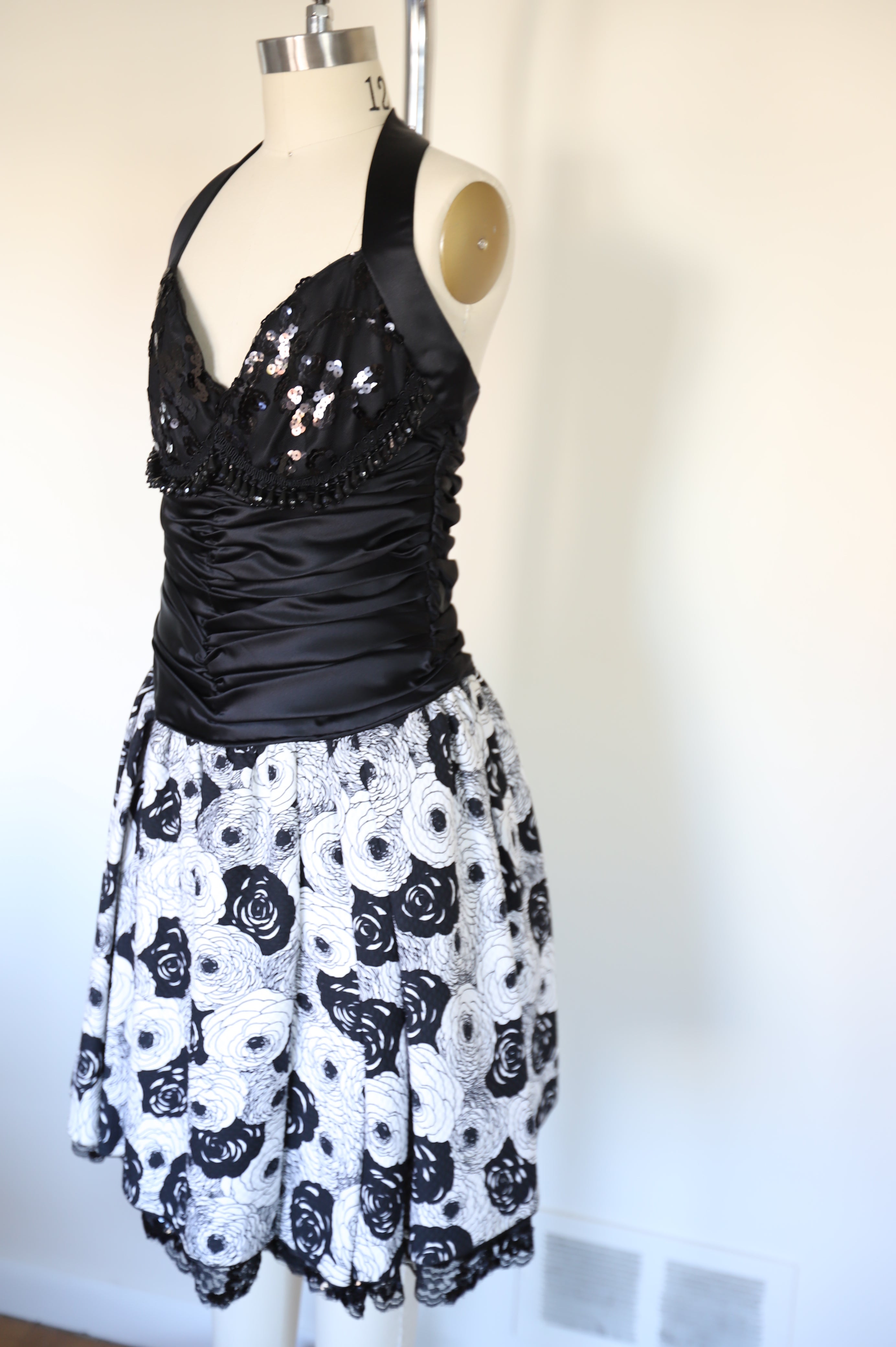 80s Vintage Rock-ability Floral Quilted Petticoat Halter Dress
