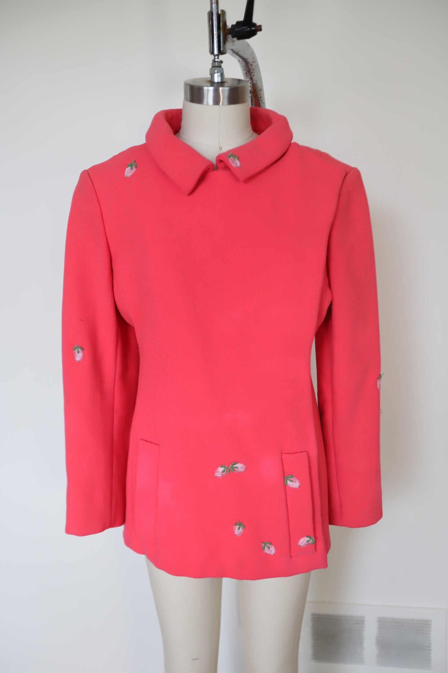 1960s Silk and Wool Asymmetrical Strawberry Embroidered Blazer