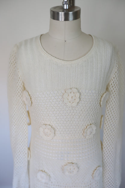 1960s Handmade Flower Crochet Bridal Dress