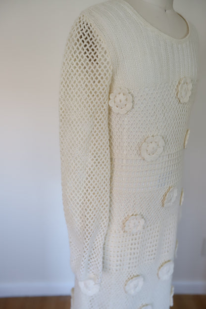 1960s Handmade Flower Crochet Bridal Dress