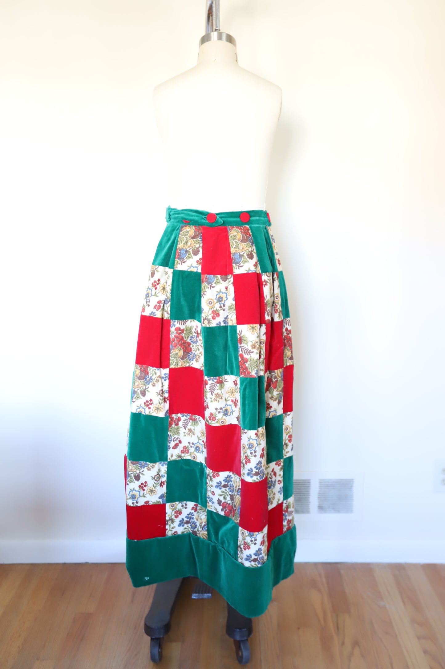 1970s Vintage Velvet Patchwork Christmas Skirt