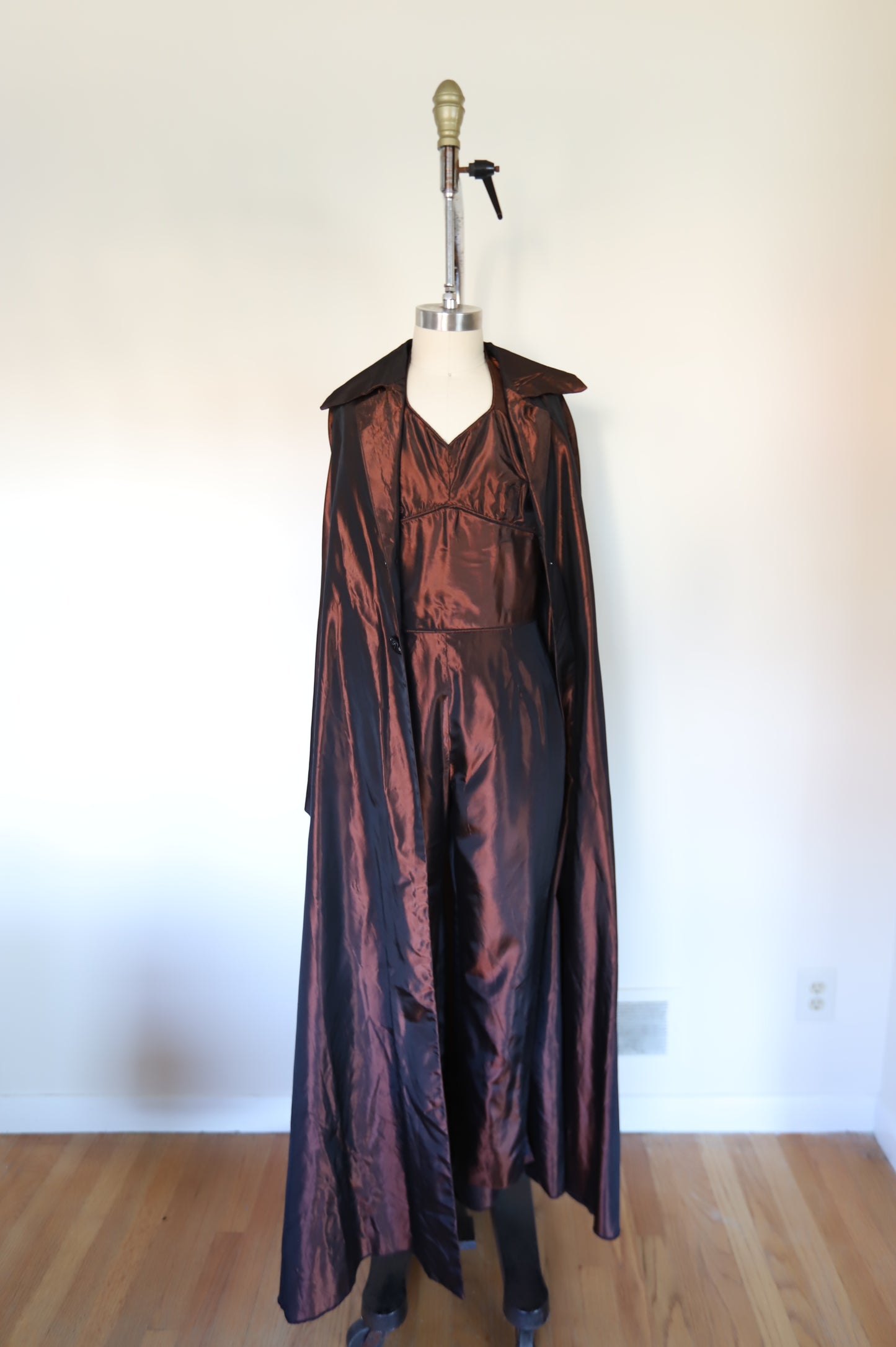 80s Vintage Bronze Taffeta Jumpsuit With Swing Jacket