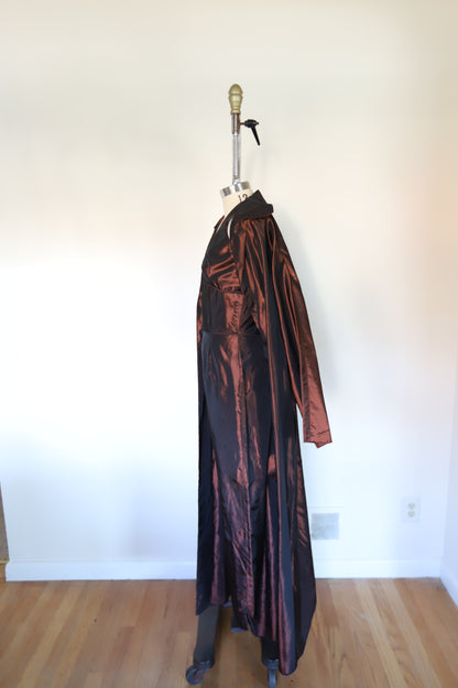 80s Vintage Bronze Taffeta Jumpsuit With Swing Jacket