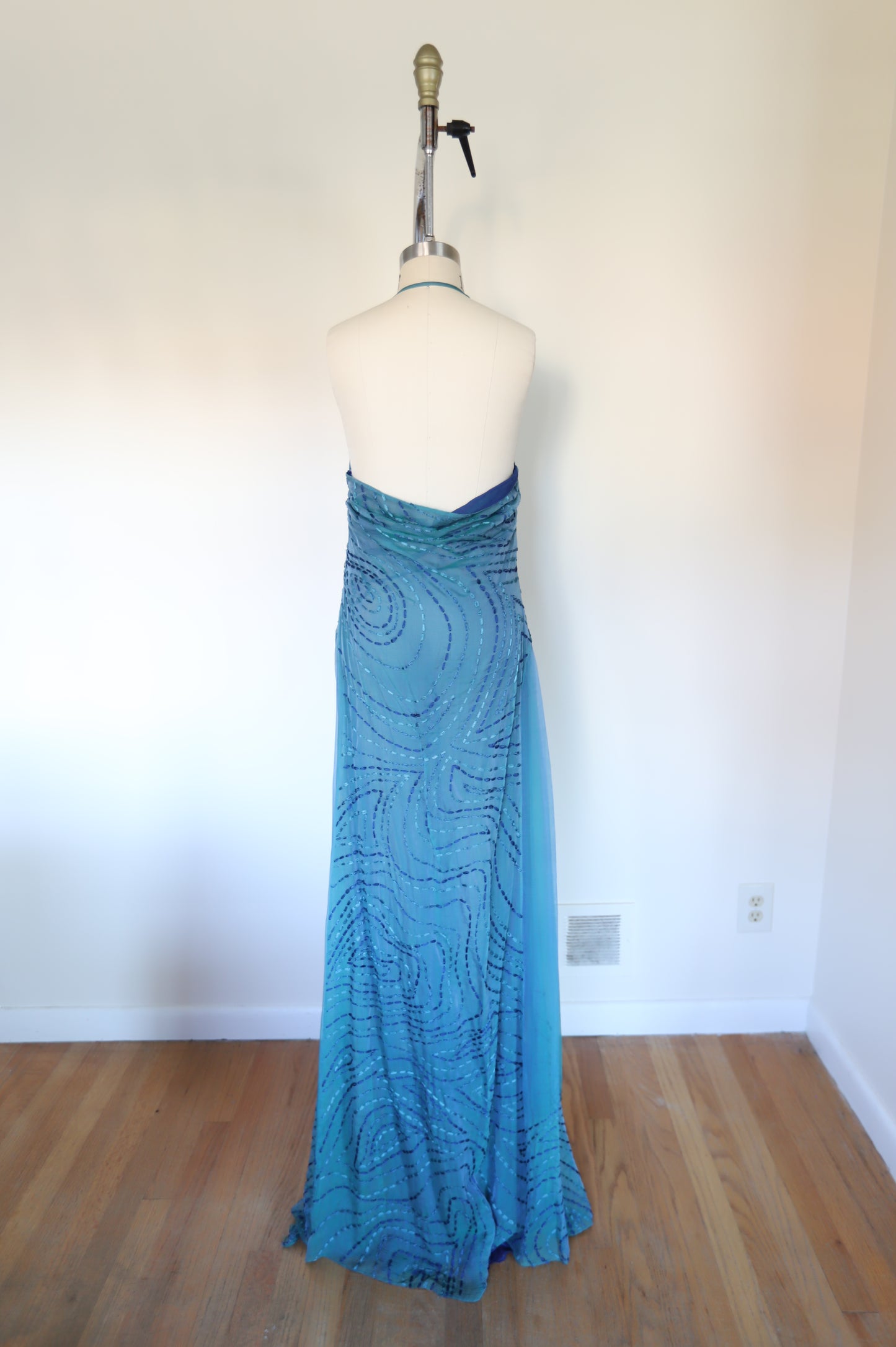 Y2k Vintage Sheer Silk Stitch Halter Dress