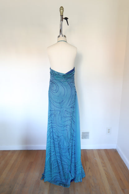 Y2k Vintage Sheer Silk Stitch Halter Dress